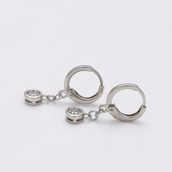 Dangle Silver Hoop Earrings Platinum Plated - Picture 5 of 9